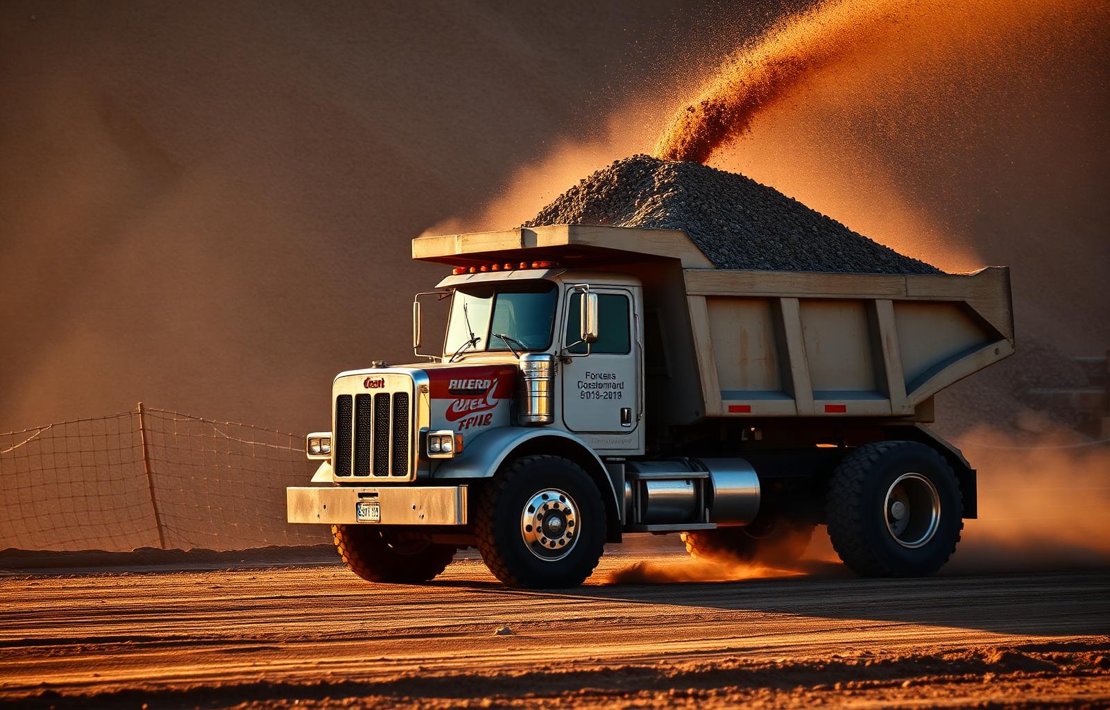 Dump truck unloading aggregate at a construction site